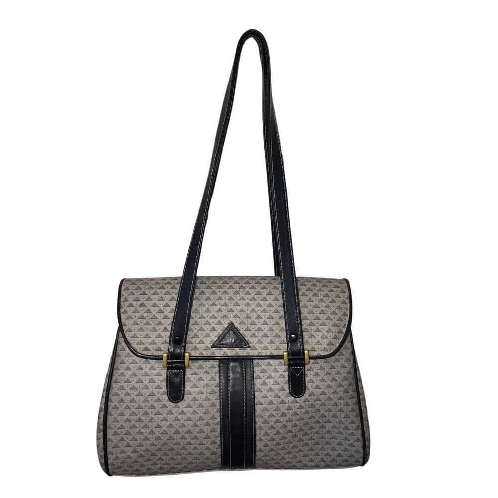 Liz Claiborne Bag 80's Vintage Shoulder Logo Navy Blue Gray GenX Classic Preppy